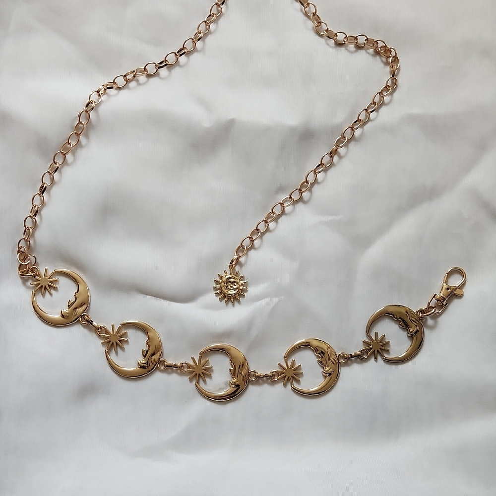 Gold Crescent Moon and Star Necklace